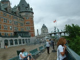 Cherry looks out at the St Lawrence as the Chateau Frontenac looms in the background.